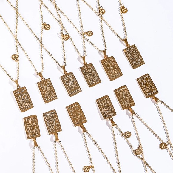 Libra Zodiac Pendant Necklace 18K Gold‎ Plated Stainless Steel Astrology - Picture 7 of 8